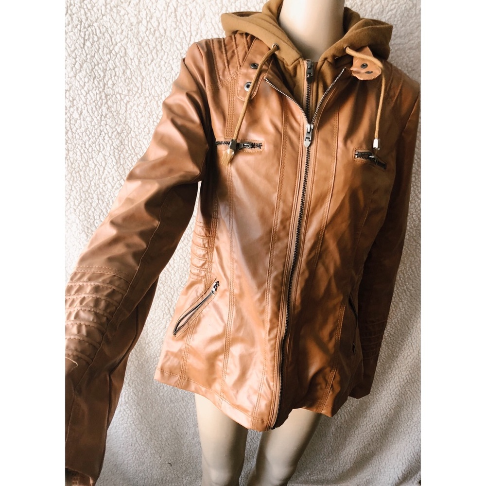 Stylish Brown Leather Jacket with Hood